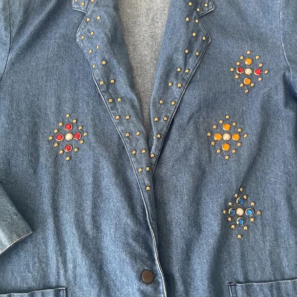 Vtg 80s Dreams Denim Blazer XL Rhinestone Studded Embellished Jacket Oversized - Picture 6 of 11